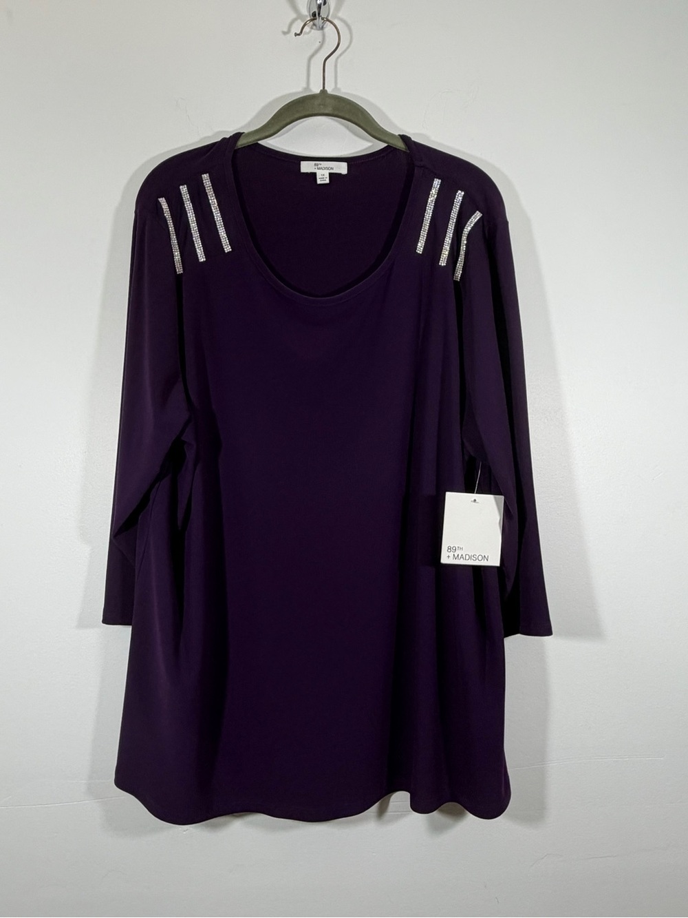 89th & Madison Purple Embellished Shoulder Scoop Neck Top